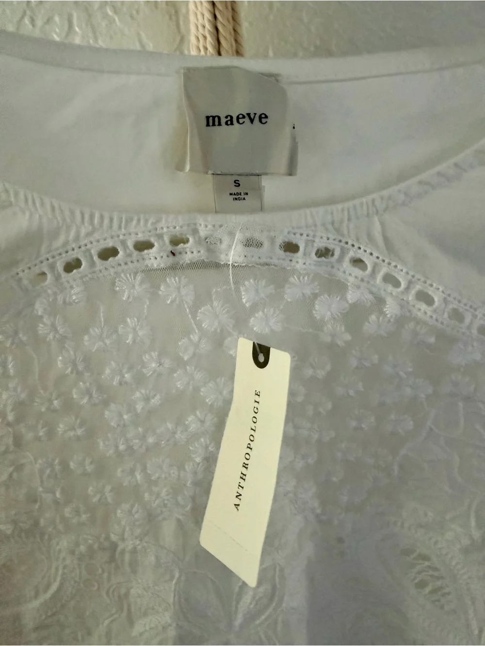 Maeve White Embroidered Flutter Sleeve Blouse - Picture 3 of 3